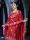 Banarasee Resham Embroidered Chanderi Salwar Kameez With Cutwork Dupatta Set-Red