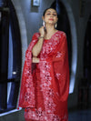Banarasee Resham Embroidered Chanderi Salwar Kameez With Cutwork Dupatta Set-Red