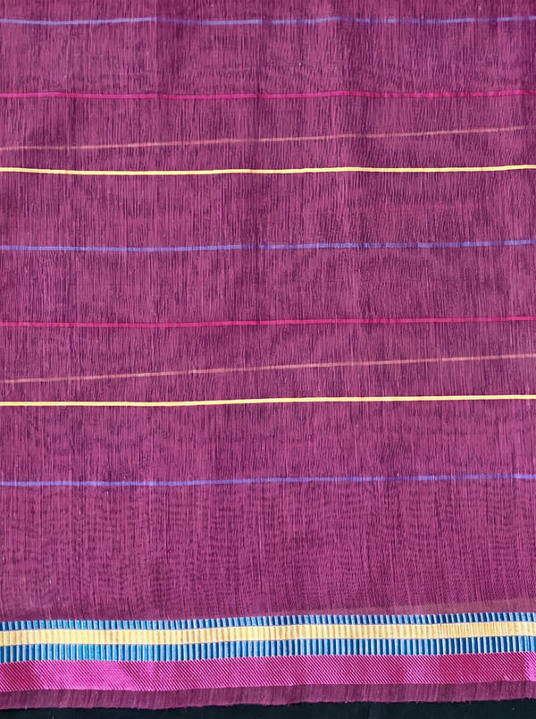 Banarasee Handloom Cotton Silk Saree With Checks Pattern & Border-Deep Magenta
