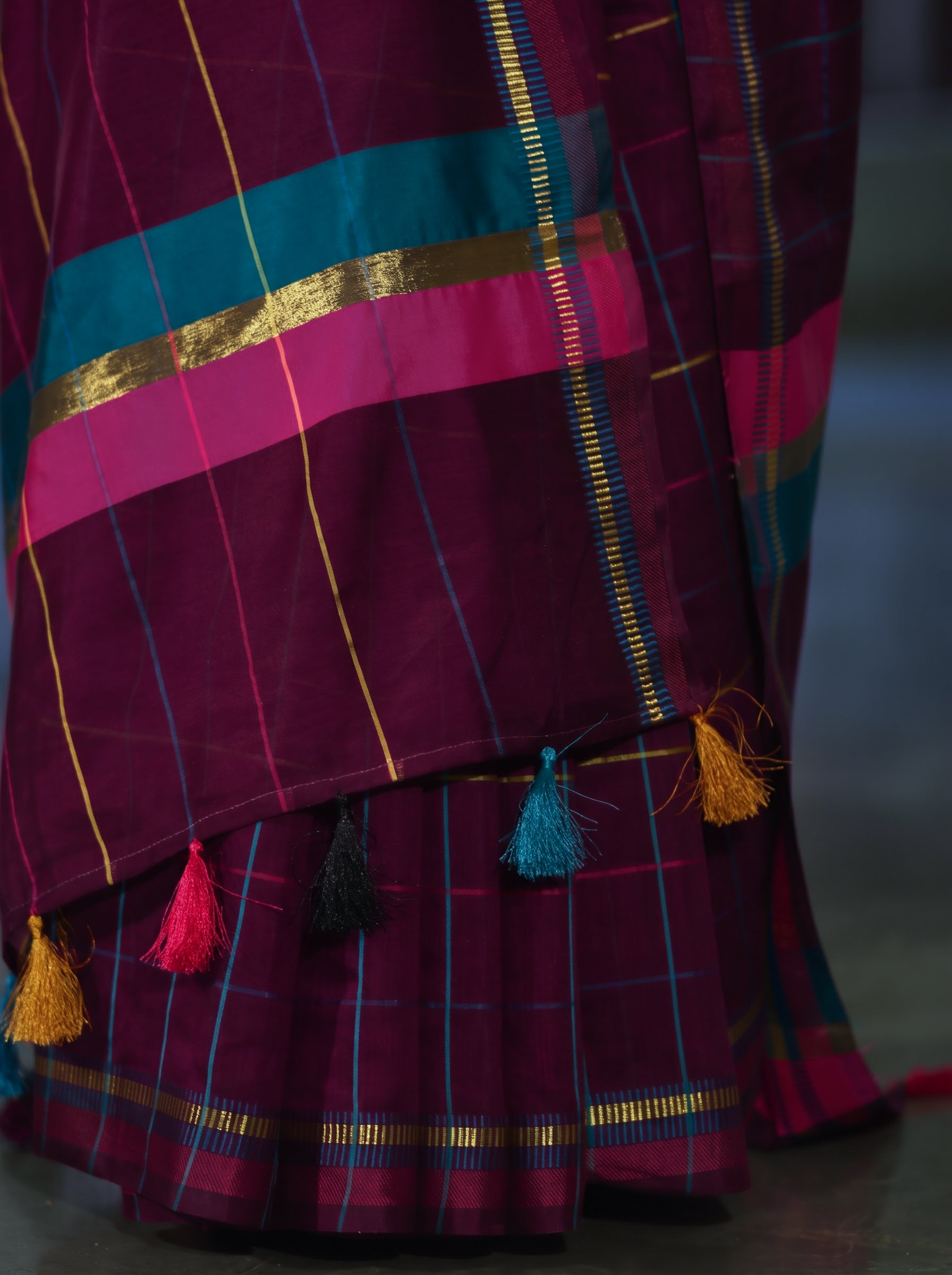 Banarasee Handloom Cotton Silk Saree With Checks Pattern & Border-Deep Magenta