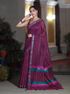 Banarasee Handloom Cotton Silk Saree With Checks Pattern & Border-Deep Magenta
