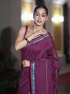 Banarasee Handloom Cotton Silk Saree With Checks Pattern & Border-Deep Magenta