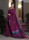 Banarasee Handloom Cotton Silk Saree With Checks Pattern & Border-Deep Magenta