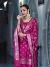 Banarasee Zari Embroidered Chanderi Silk Salwar Kameez With Dupatta Set-Pink