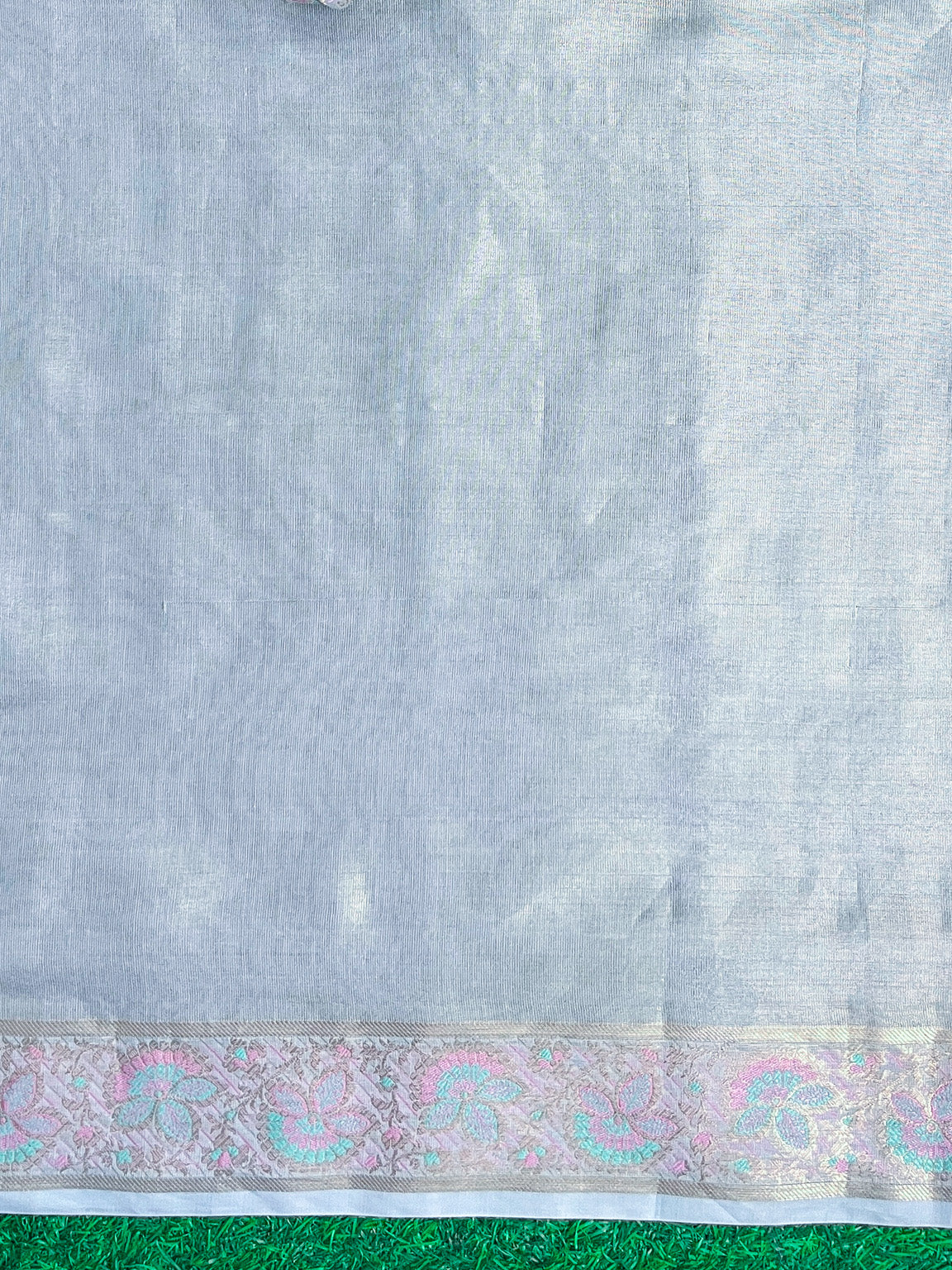 Banarasee Handloom Plain Soft Tissue Shine Saree With Resham Zari Border & Lace-Powder Blue