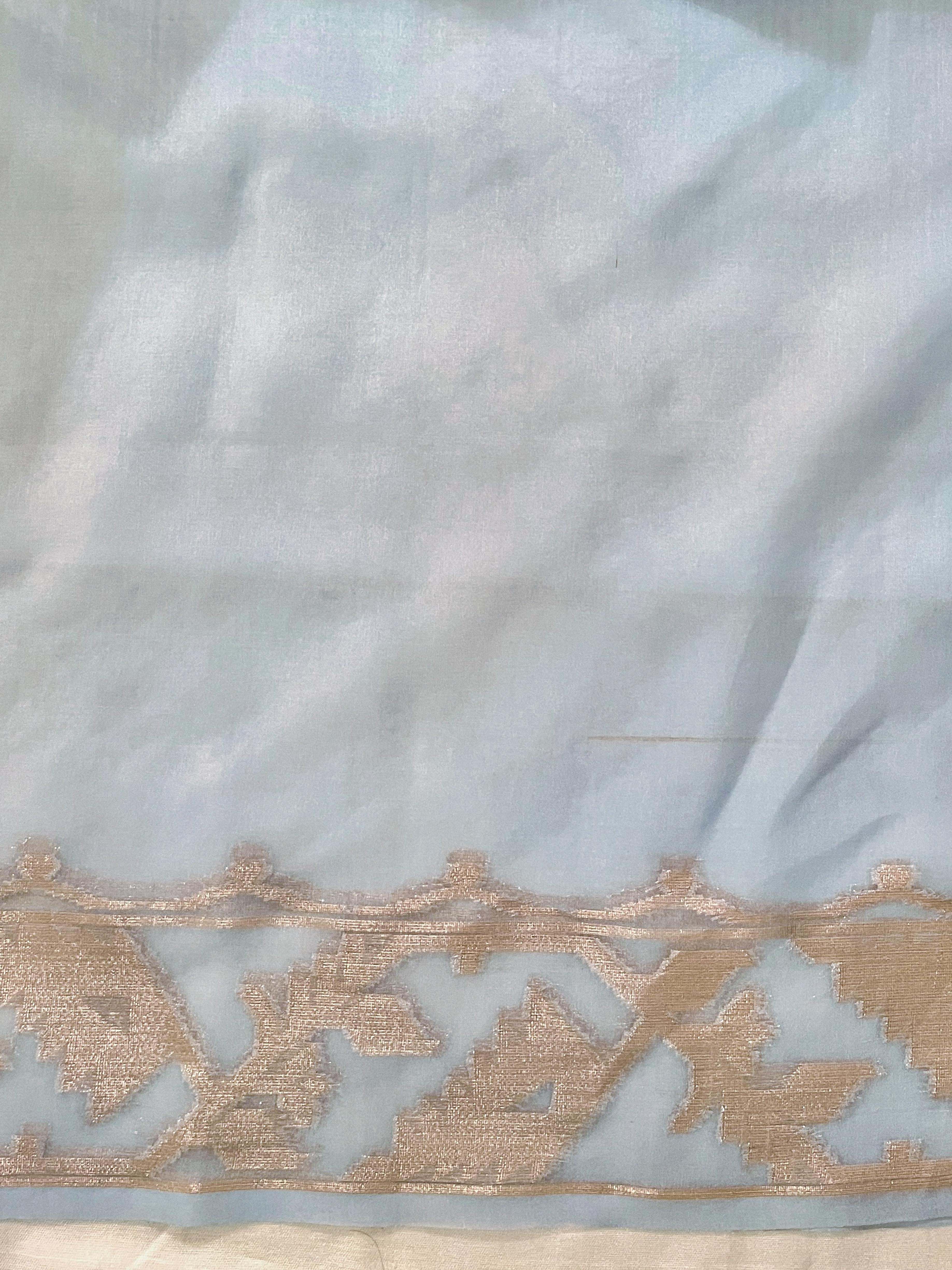 Banarasee Dual Color Organza Saree With Zari Jaal Design-Mint Green & Light Yellow