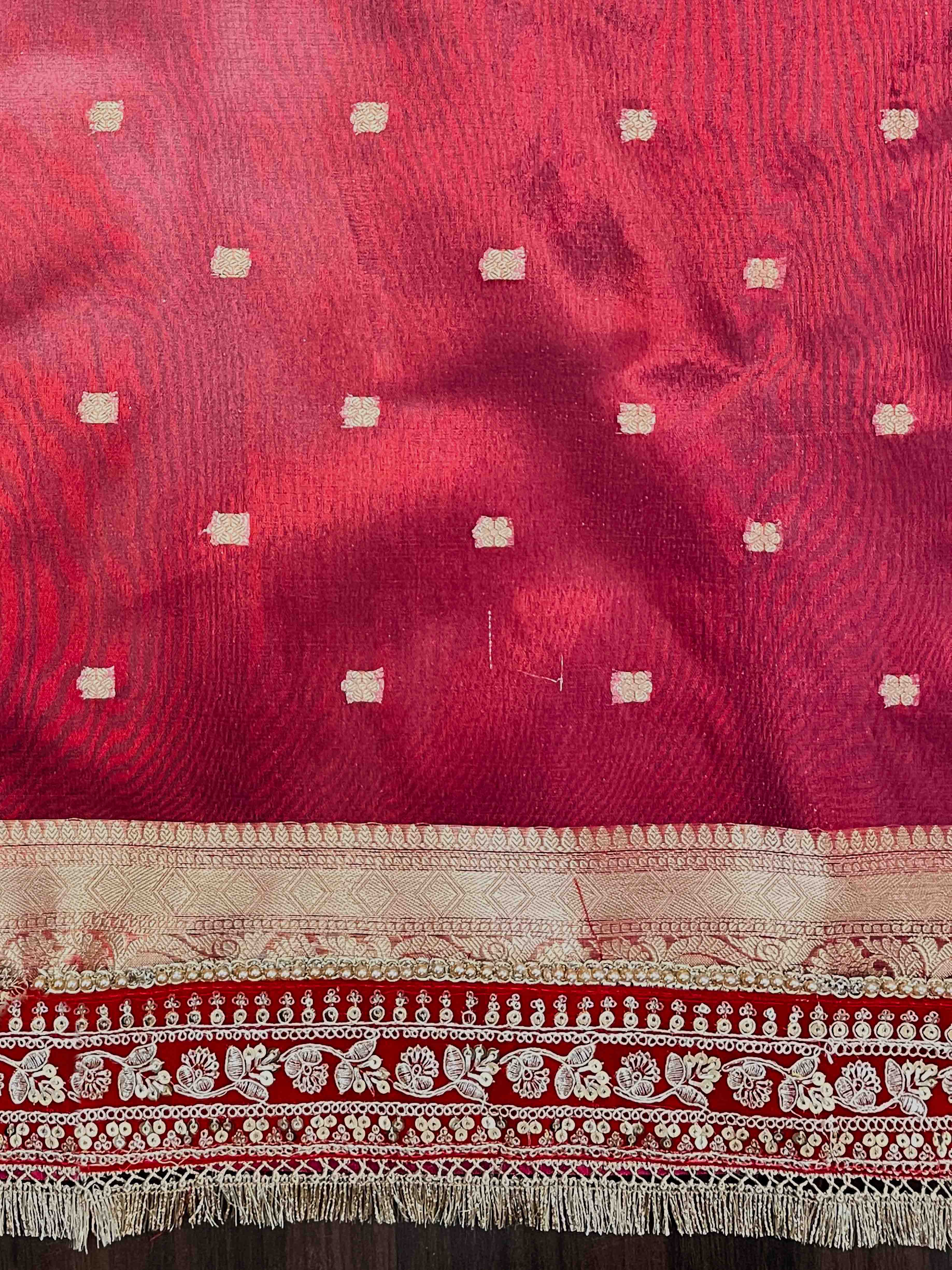 Banarasee Handloom Plain Tissue Saree With Velvet Border & Lace-Gold