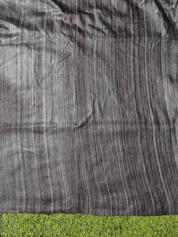 Bhagalpuri Handloom Pure Tussar Silk Saree-Maroon & Black