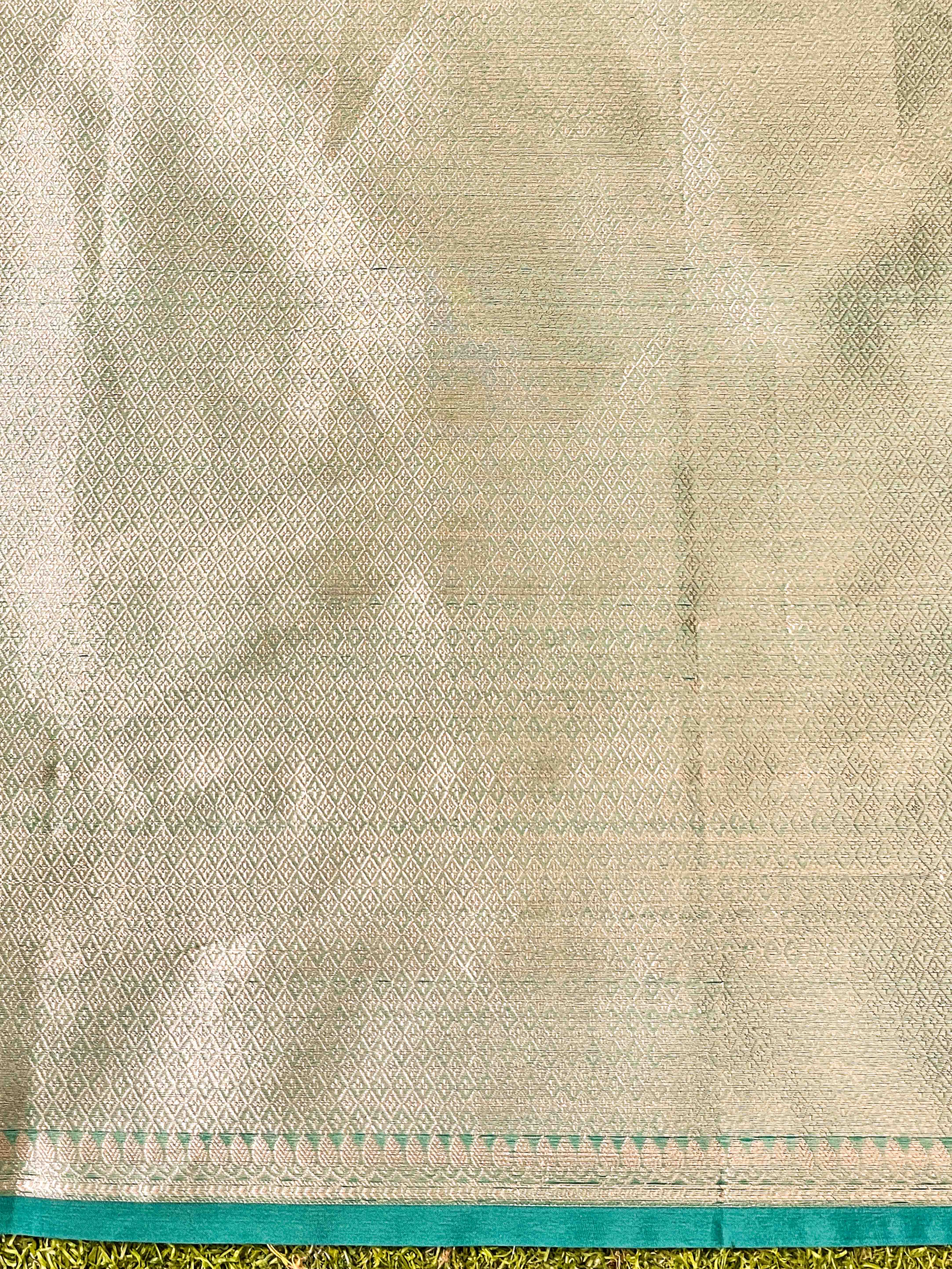 Banarasee Handloom Tissue Saree With Zari Buti Design & Border-Green