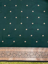 Banarasee Handloom Semi Silk Saree With Buti Design Zari Border & Lace-Deep Green