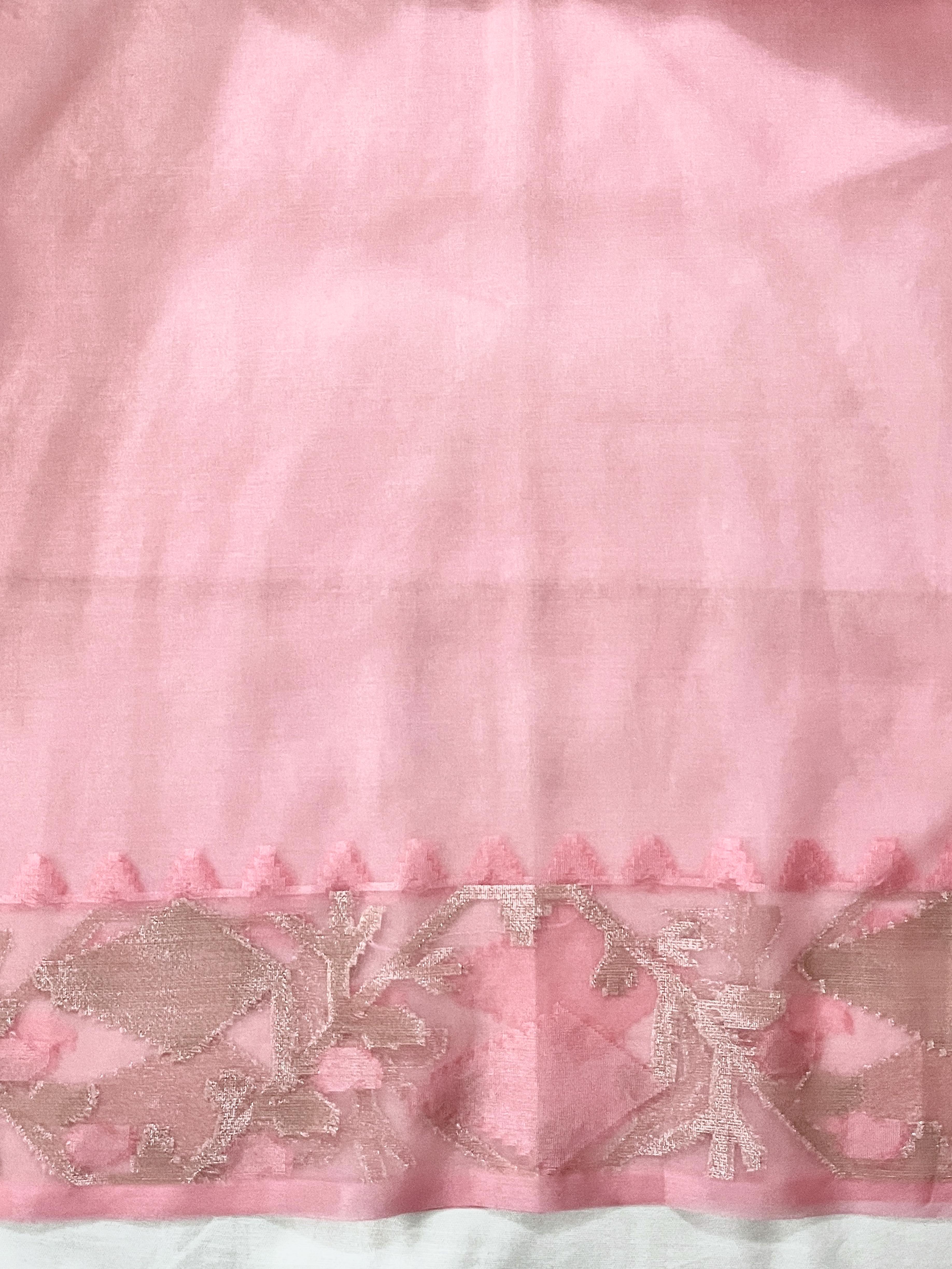 Banarasee Dual Color Organza Mix Saree With Resham & Zari Work-Peachy Pink & Off White