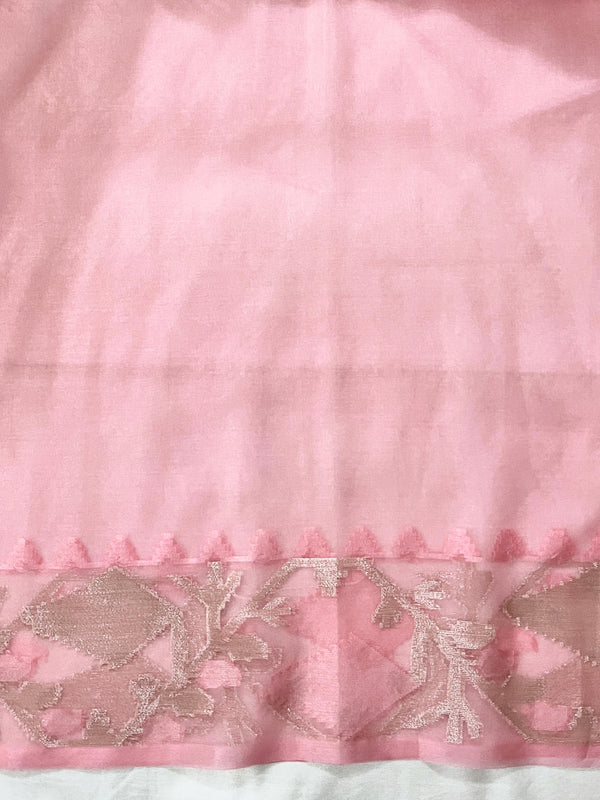 Banarasee Dual Color Organza Mix Saree With Resham & Zari Work-Peachy Pink & Off White