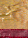 Banarasee Handwoven Broad Contrast Border Tissue Saree-Yellow & Red