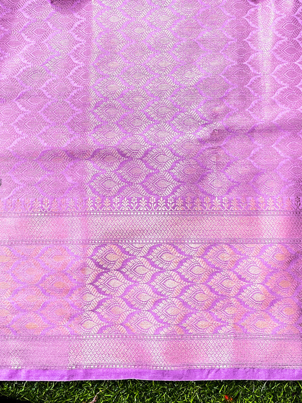 Banarasee Handloom Semi Silk Plain Saree With Zari Buta Design & Border-Onion Pink