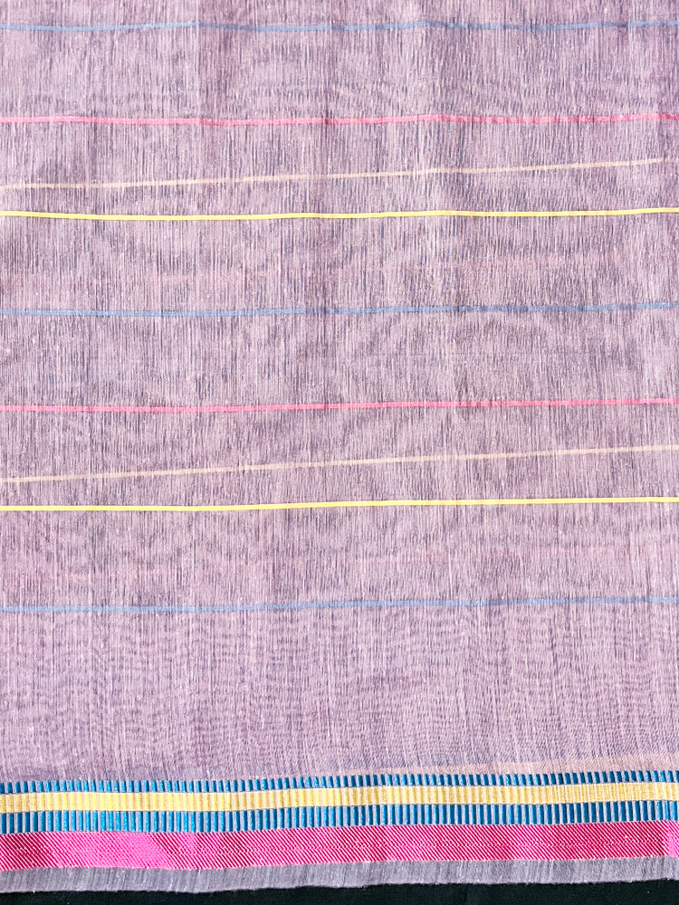 Banarasee Handloom Cotton Silk Saree With Checks Pattern & Border-Lavender