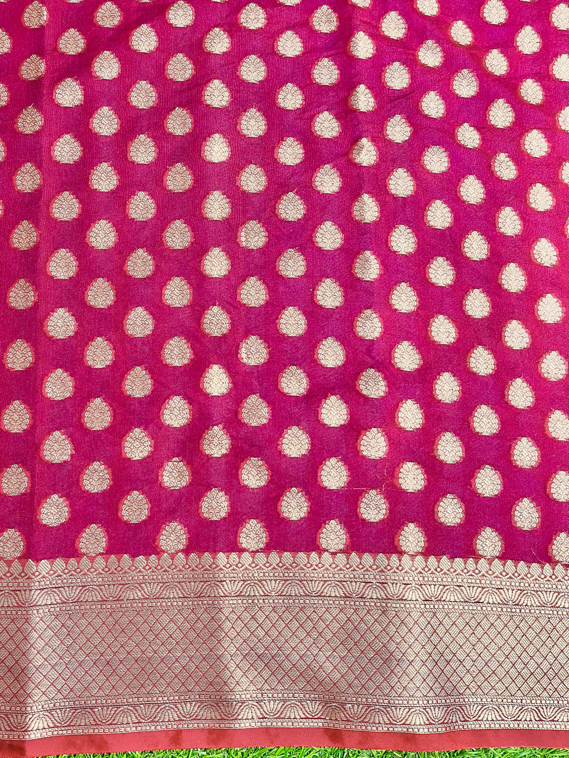 Banarasee Handwoven Georgette Saree With Zari Buta Design & Border-Pink