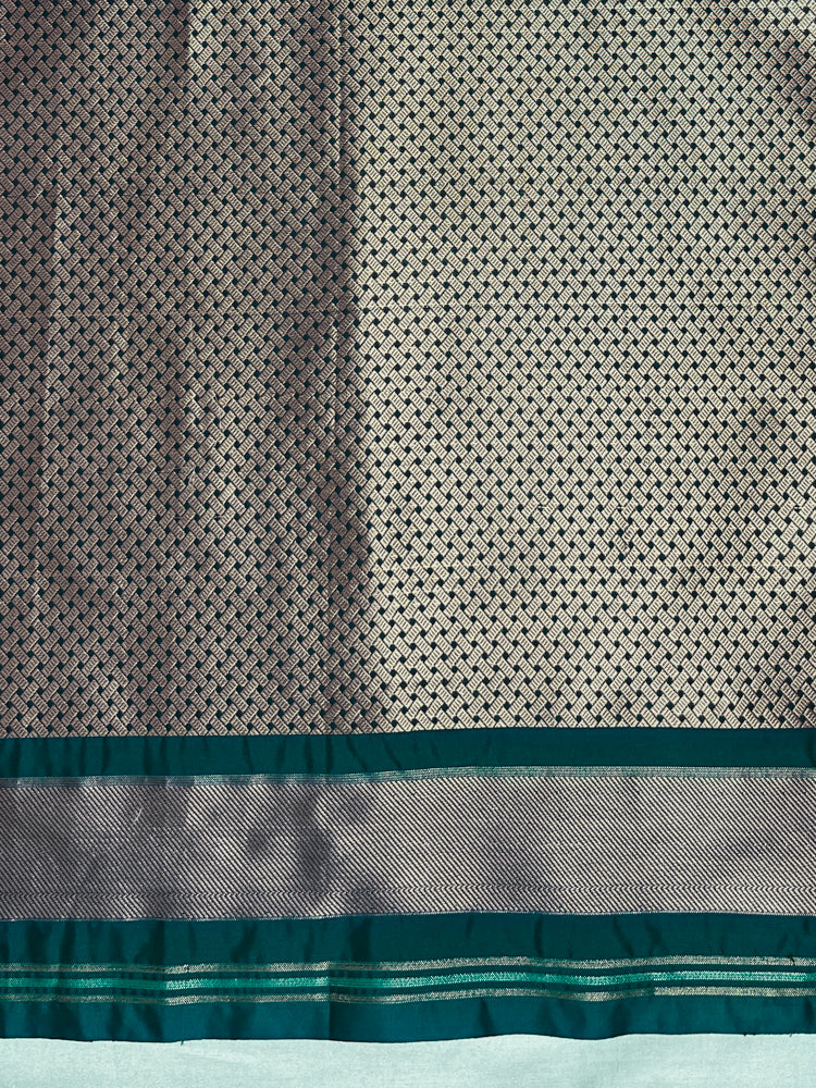Banarasee Handloom Semi Silk Saree With Sona Rupa Zari Buti Design & Floral Border-Green