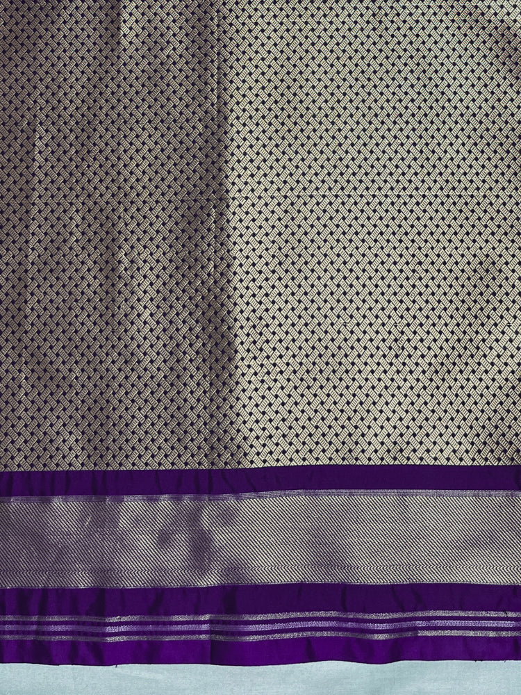 Banarasee Handloom Semi Silk Saree With Sona Rupa Zari Buti Design & Floral Border-Violet