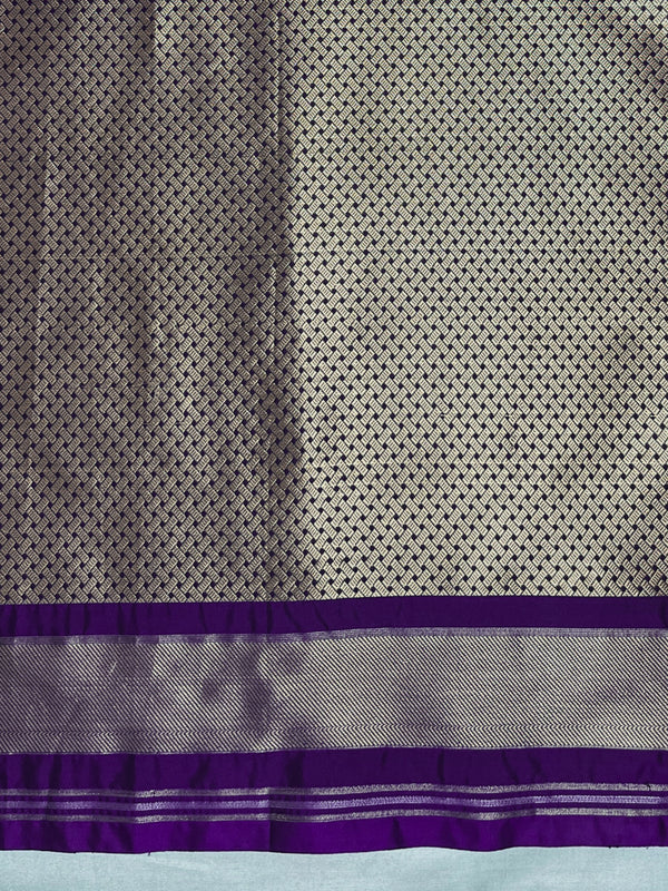 Banarasee Handloom Semi Silk Saree With Sona Rupa Zari Buti Design & Floral Border-Violet