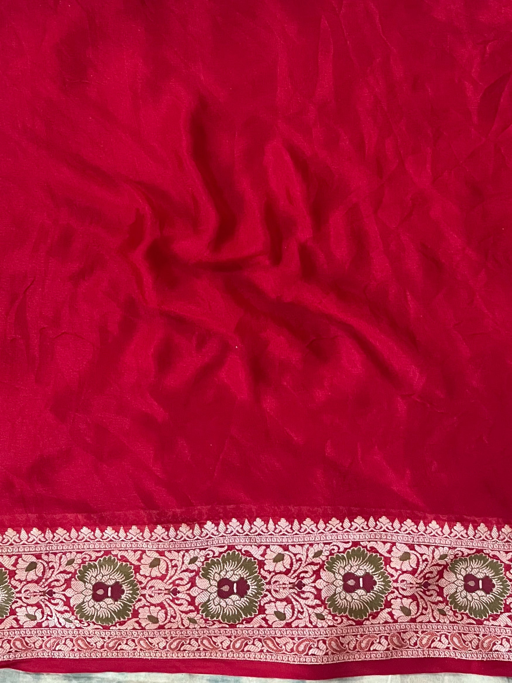 Banarasee Pure Chiffon Saree With Zari Jaal Design & Border-Red