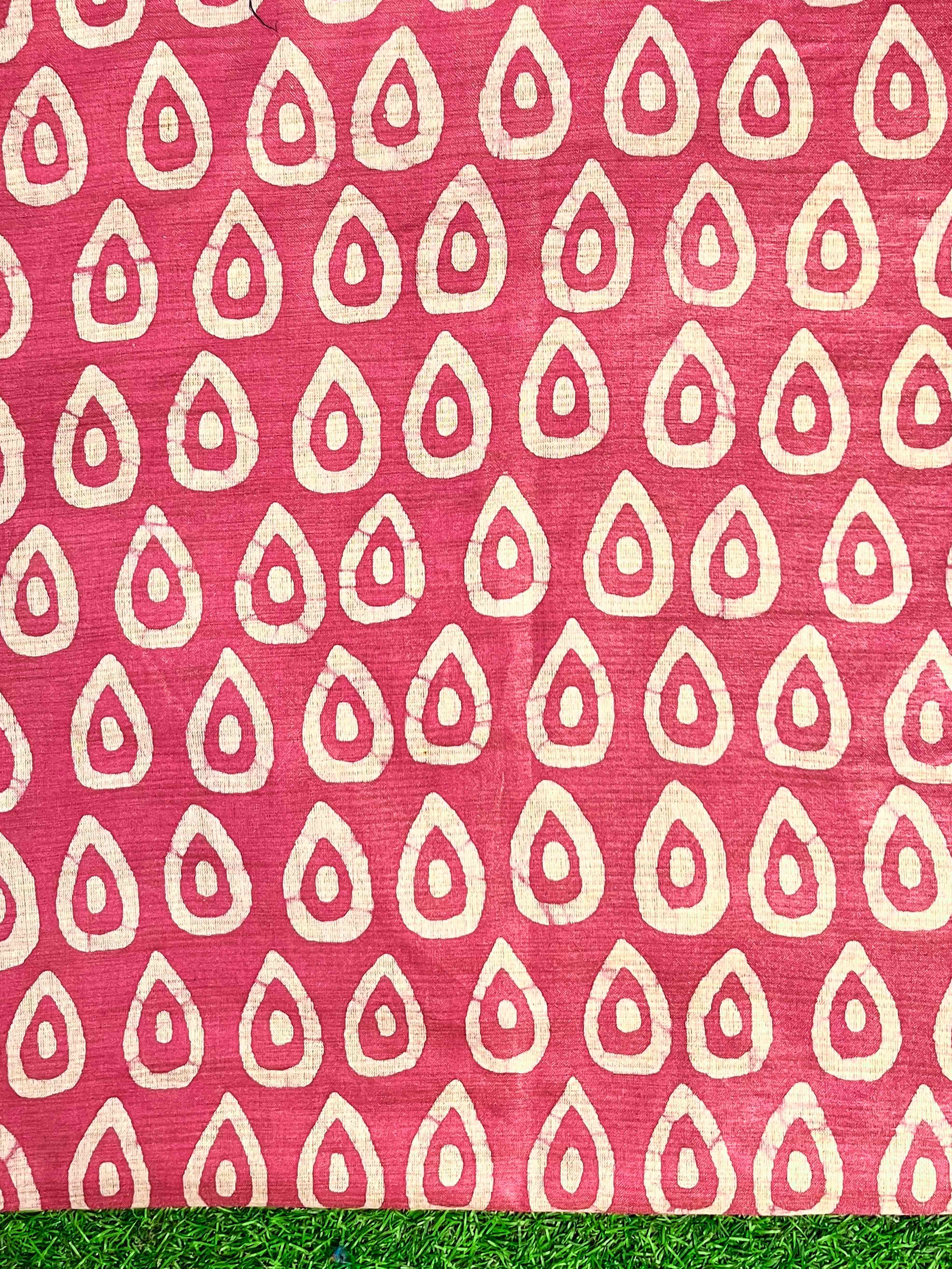 Pure Handloom Khadi Cotton Hand-Dyed Batik Pattern Salwar Kameez Dupatta Set-Blue & Pink