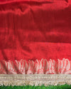Banarasee Handloom Plain Tissue Saree With Zari Border & Lace-Red