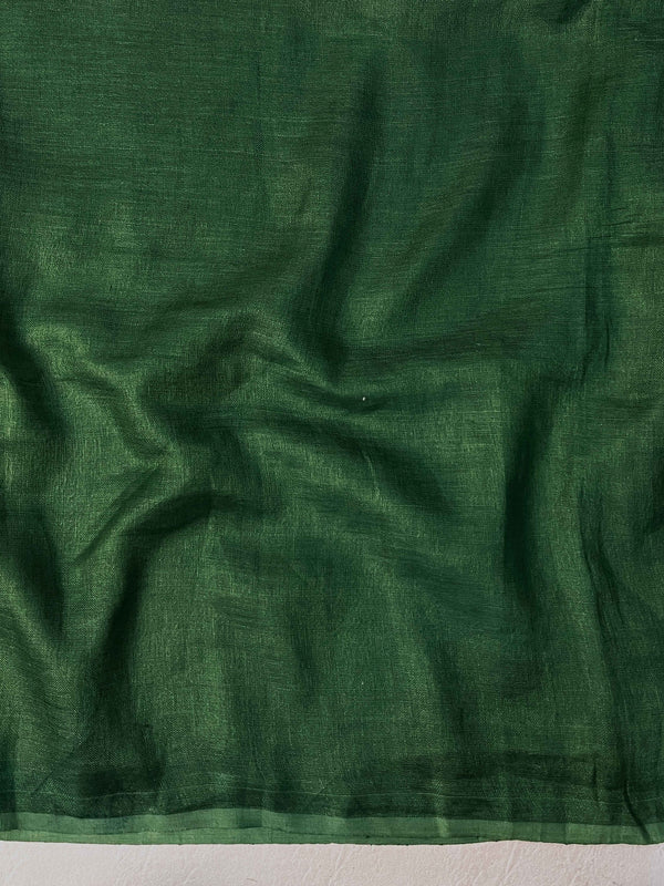 Bhagalpuri Handloom Dual Color Pure Linen Shine Saree-Green & Gold