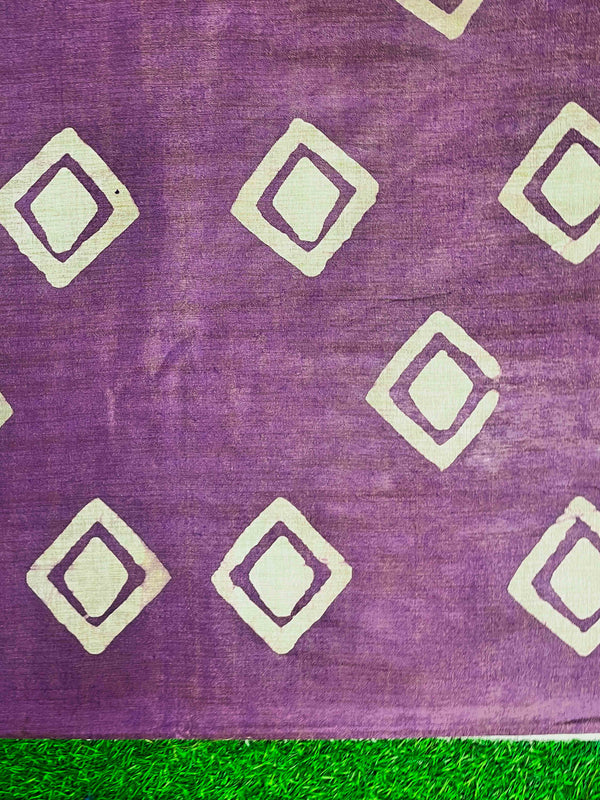 Pure Handloom Khadi Cotton Hand-Dyed Batik Pattern Salwar Kameez Dupatta Set-Violet & Mustard Yellow