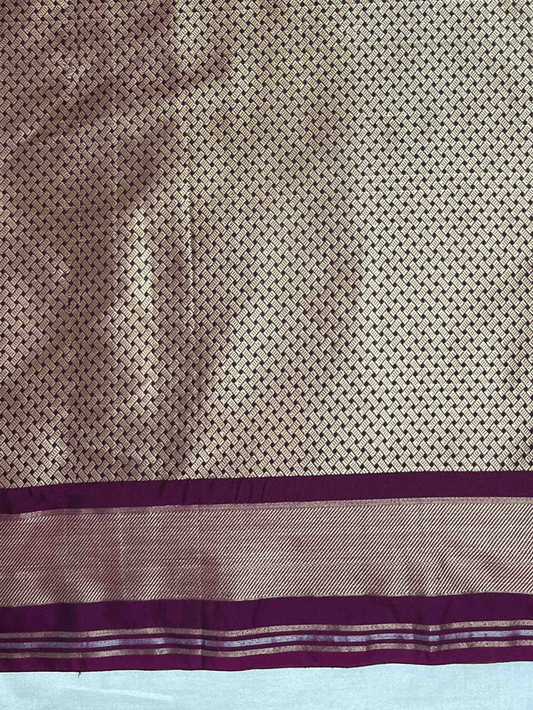 Banarasee Handloom Semi Silk Saree With Sona Rupa Zari Buti Design & Floral Border-Wine