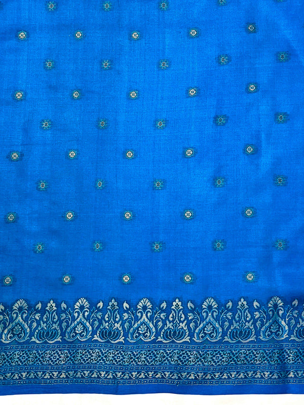 Banarasee Handwoven Pure Tussar Saree With Woven Resham Design-Blue