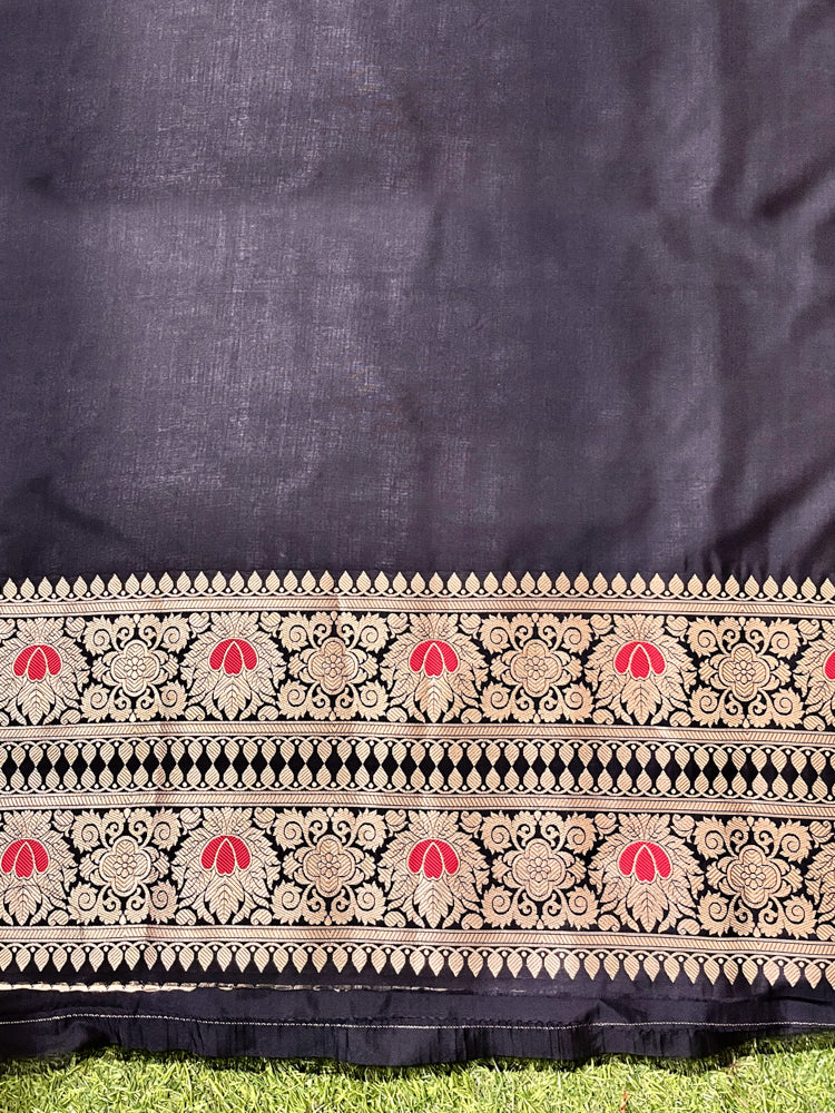 Banarasee Semi Katan Zari Work Salwar Kameez Fabric With Dupatta Set-Black
