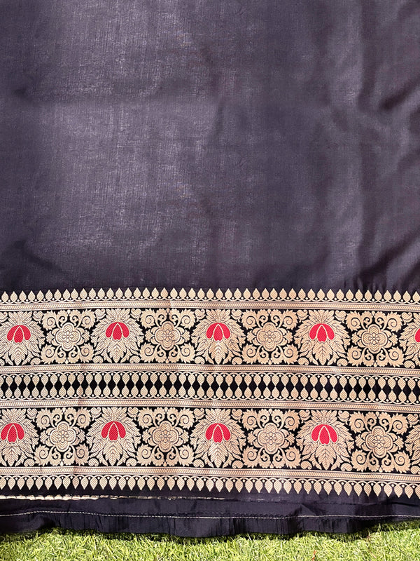 Banarasee Semi Katan Zari Work Salwar Kameez Fabric With Dupatta Set-Black
