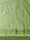 Banarasee Handwoven Semi-Tussar Silk Saree With Contrast Geometric Border-Beige & Green