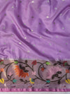 Banarasee Kota Checks Tissue Saree With Zari & Thread Embroidery & Contrast Border-Lilac