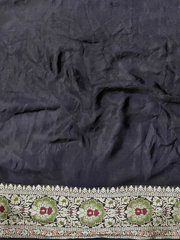 Banarasee Pure Chiffon Saree With Gold Zari & Resham Jaal Work-Black