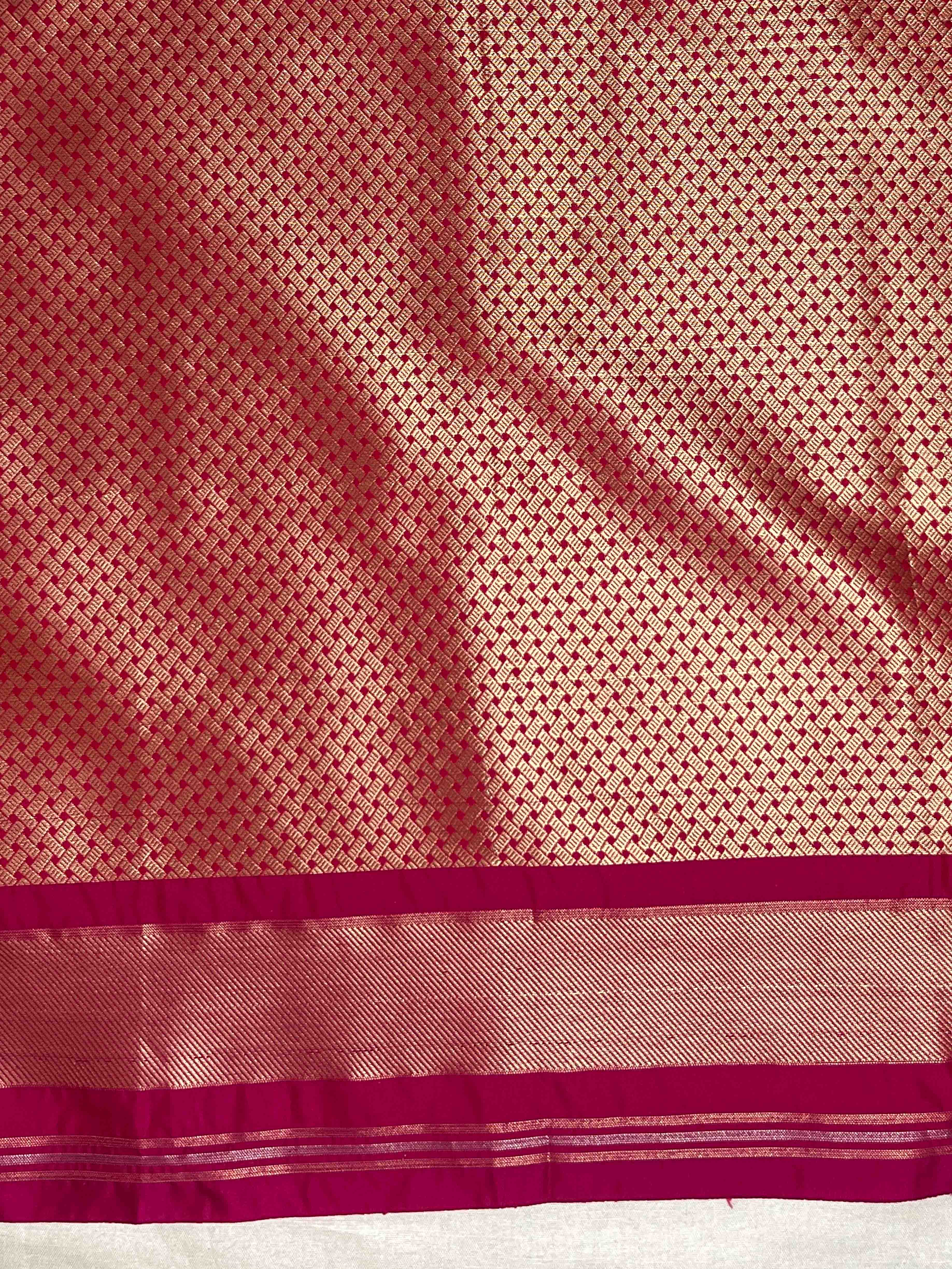 Banarasee Handloom Semi Silk Saree With Sona Rupa Zari Buti Design & Floral Border-Fuchsia Pink
