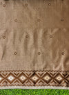 Banarasee Handwoven Semi-Tussar Silk Saree With Resham Work & Geometric Border-Beige & Brown
