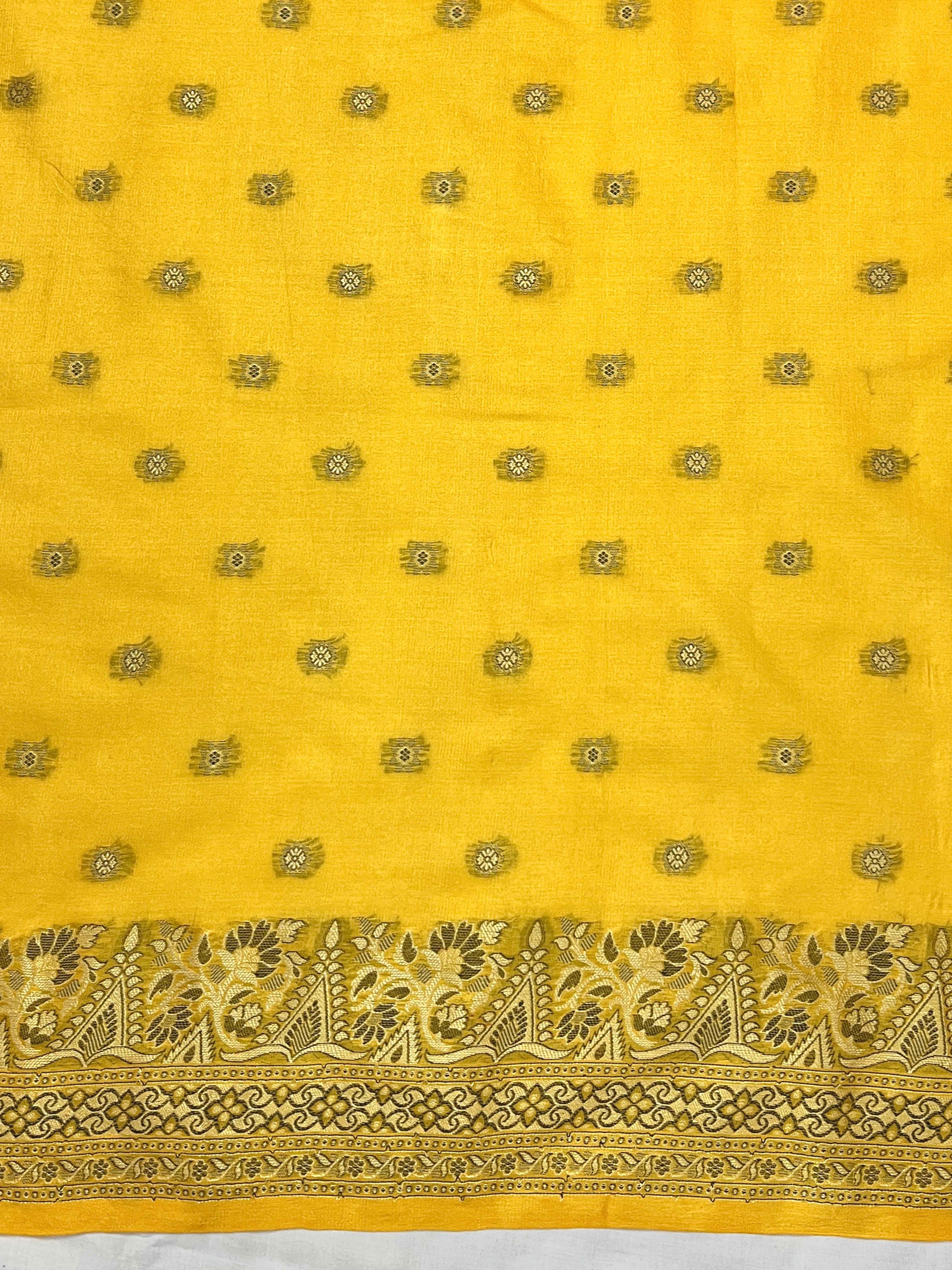 Banarasee Handwoven Pure Tussar Saree With Woven Resham Design-Yellow