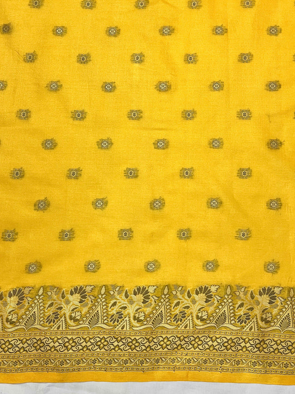 Banarasee Handwoven Pure Tussar Saree With Woven Resham Design-Yellow
