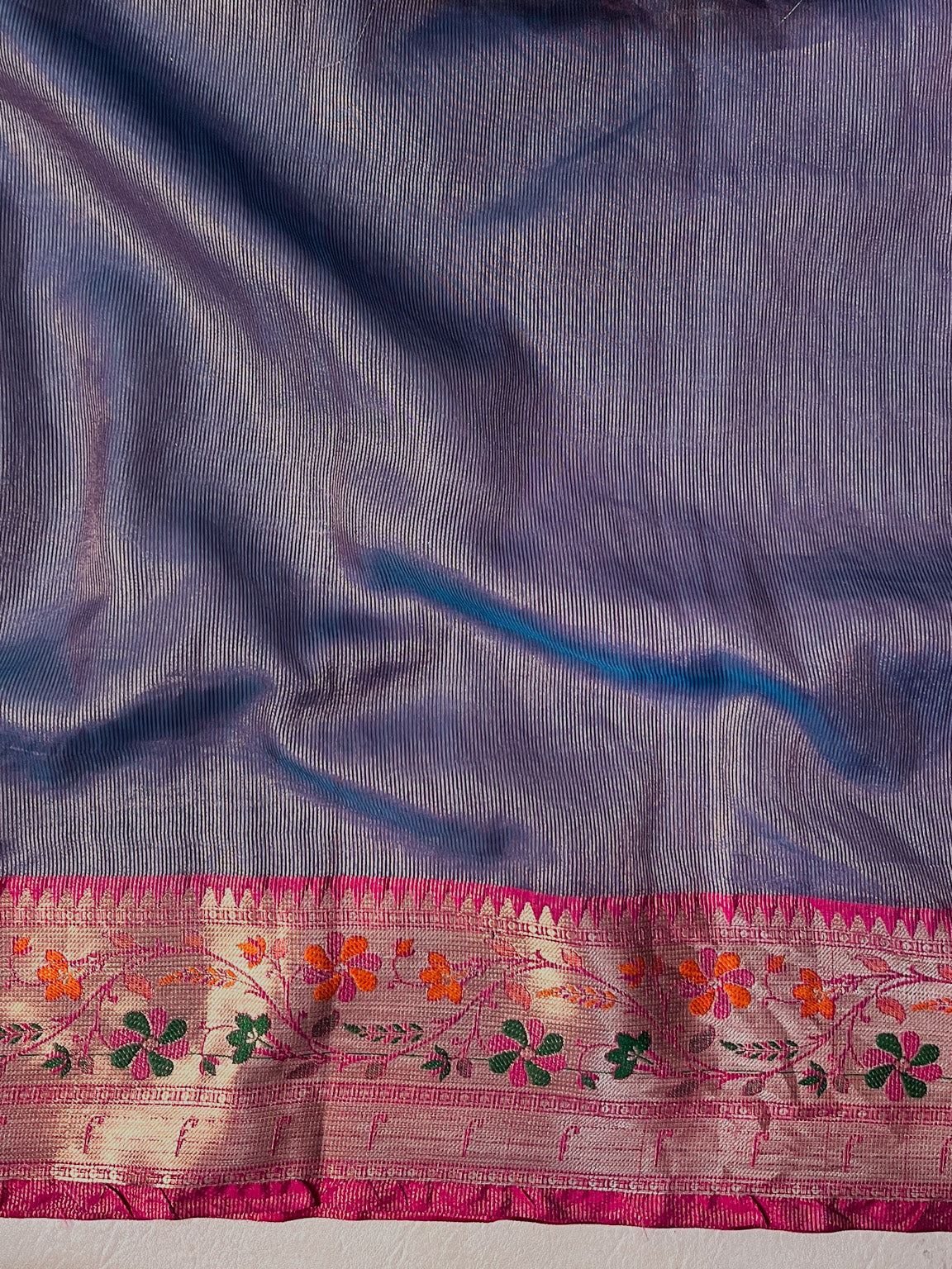 Banarasee Handloom Tissue Saree With Buti Design Contrast Border & Lace-Mint Blue