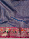 Banarasee Handloom Tissue Saree With Buti Design Contrast Border & Lace-Mint Blue