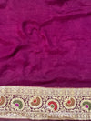 Banarasee Pure Chiffon Saree With Gold Zari Buta Work & Floral Border-Wine