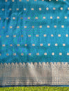 Banarasee Handloom Tissue Saree With Buti Design Zari Border & Lace-Teal Blue