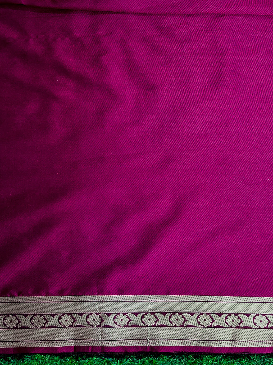 Banarasee Handloom Semi Katan Saree With Gold Zari Woven Design-Magenta