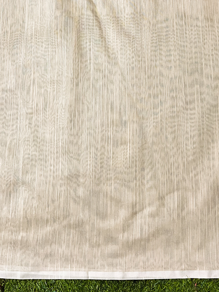 Banarasee Handloom Chanderi Cotton Saree With Hand Embroidered Floral Design-Beige