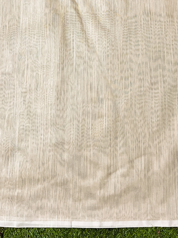 Banarasee Handloom Chanderi Cotton Saree With Hand Embroidered Floral Design-Beige