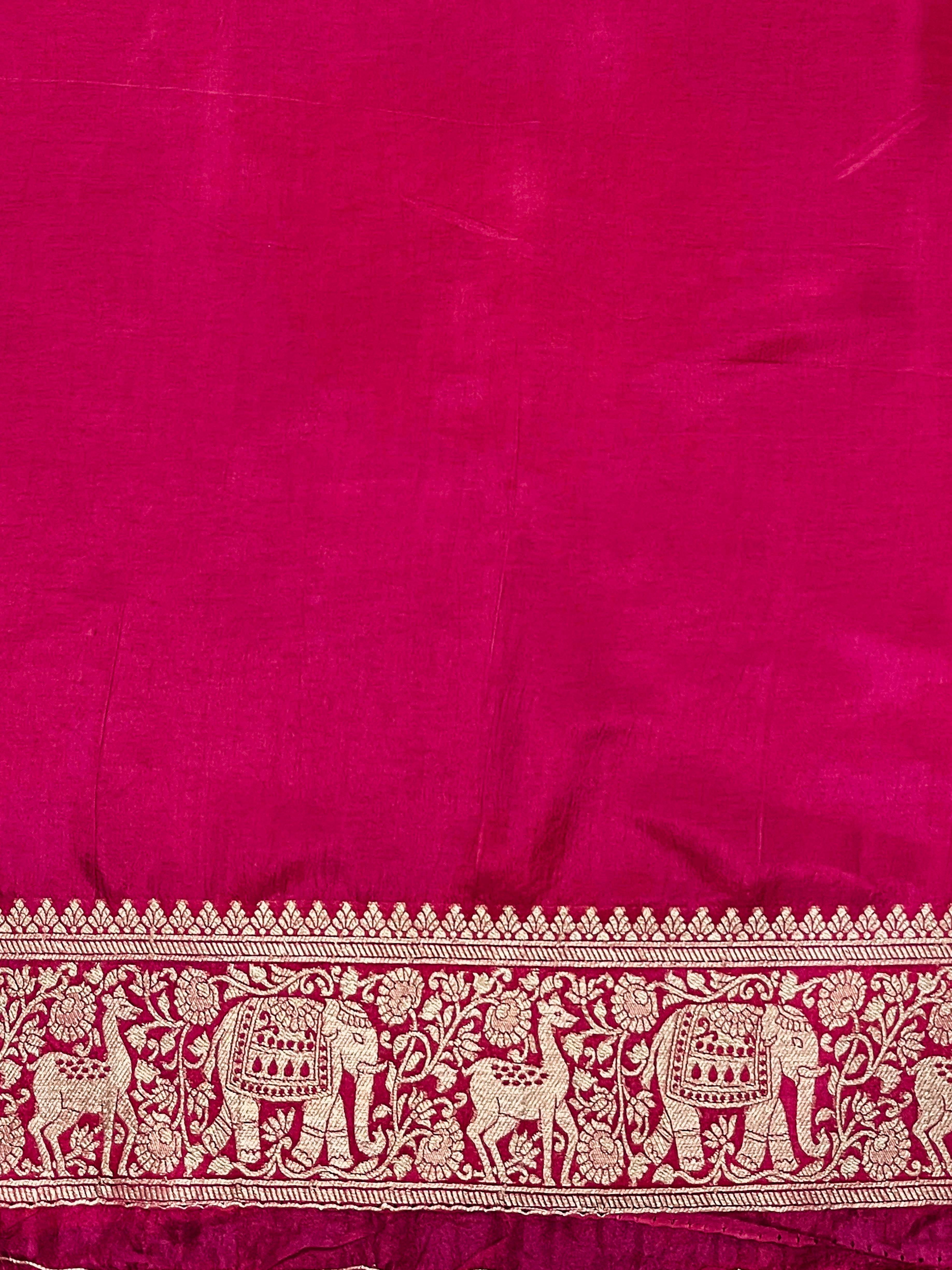 Banarasee Handloom Semi Silk Saree With Zari Buti Design & Zari Border-Magenta