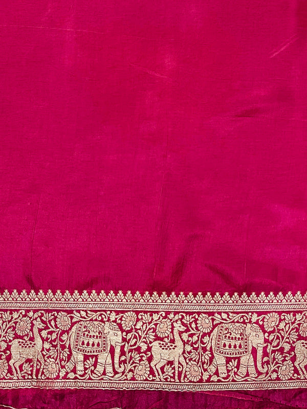 Banarasee Handloom Semi Silk Saree With Zari Buti Design & Zari Border-Magenta