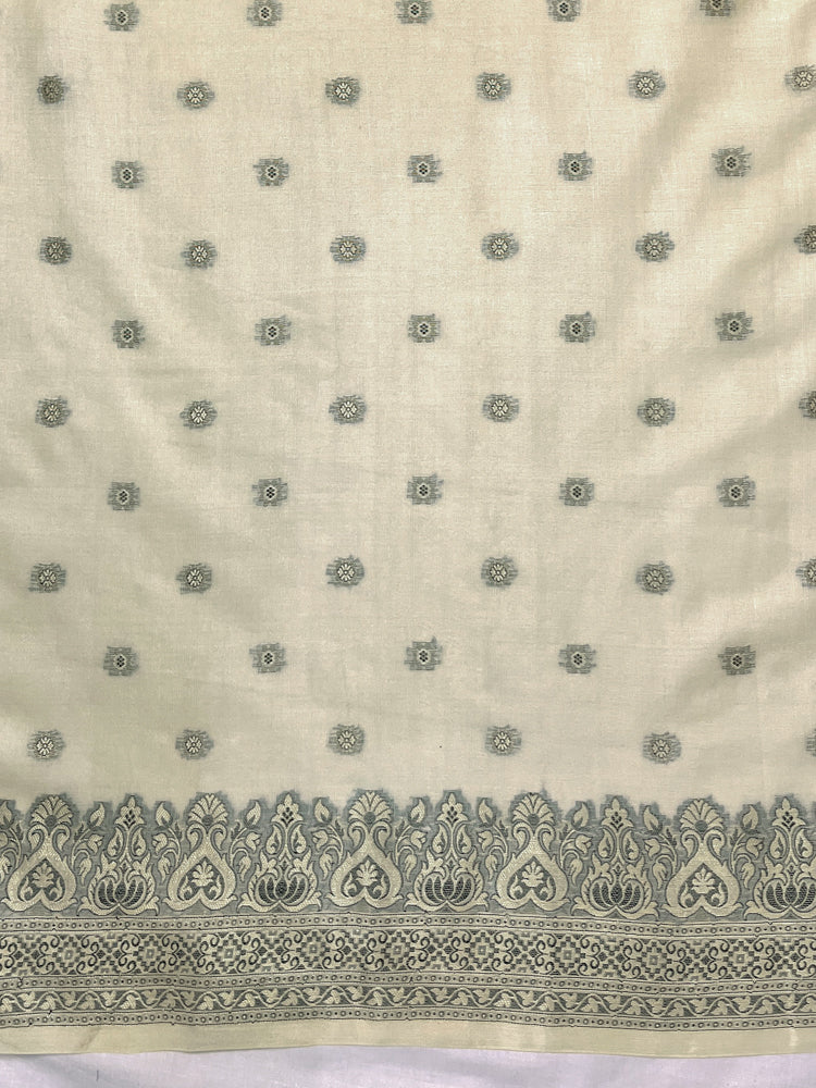 Banarasee Handwoven Pure Tussar Saree With Woven Resham Design-Light Yellow