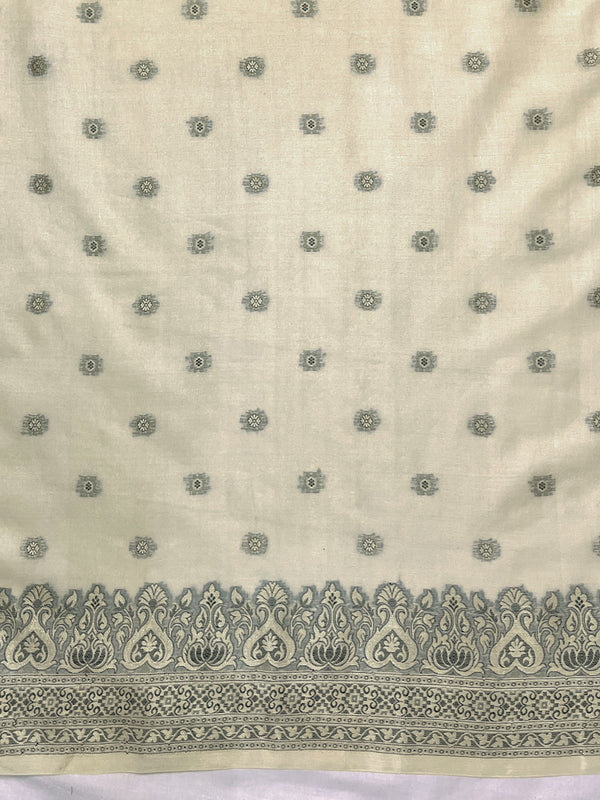 Banarasee Handwoven Pure Tussar Saree With Woven Resham Design-Light Yellow